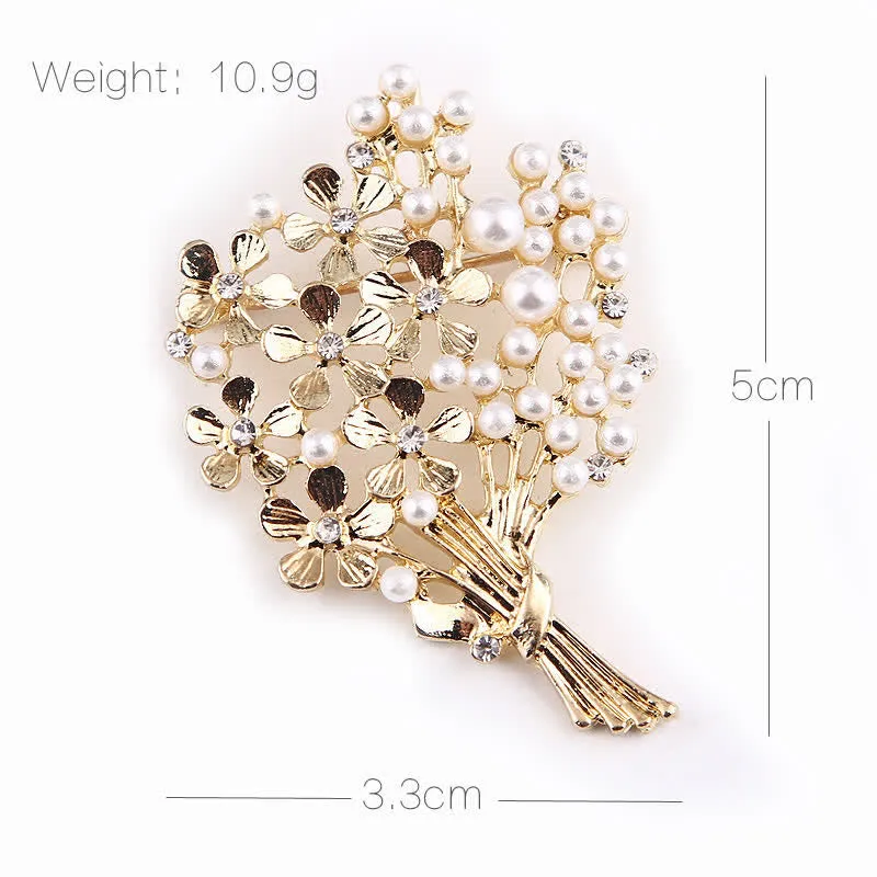 Women's Pearl Bouquet Of Gold Flowers Brooch sold by FloralTrip product image thumbnail 3