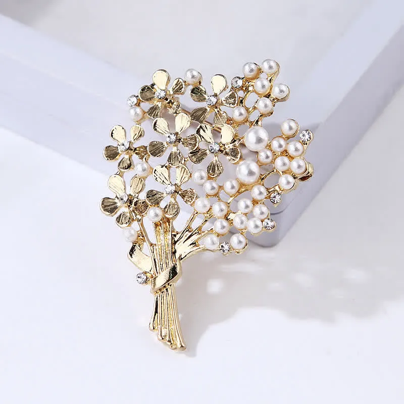 Women's Pearl Bouquet Of Gold Flowers Brooch sold by FloralTrip product image thumbnail 4