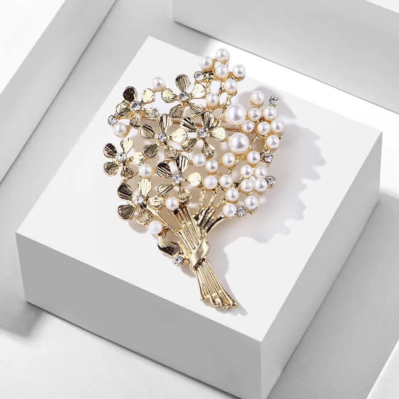 Women's Pearl Bouquet Of Gold Flowers Brooch sold by FloralTrip
