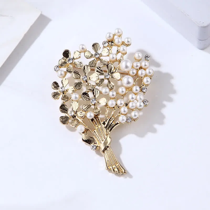 Women's Pearl Bouquet Of Gold Flowers Brooch sold by FloralTrip product image thumbnail 5