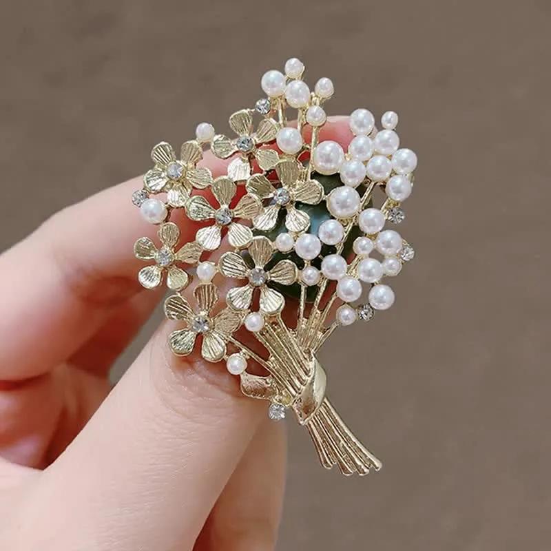Women's Pearl Bouquet Of Gold Flowers Brooch sold by FloralTrip product image thumbnail 2