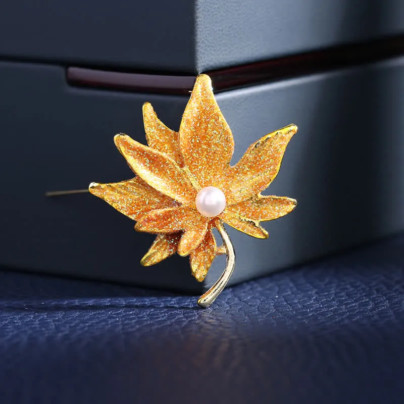 Women's Maple Leaf Pearl Brooch sold by FloralTrip
