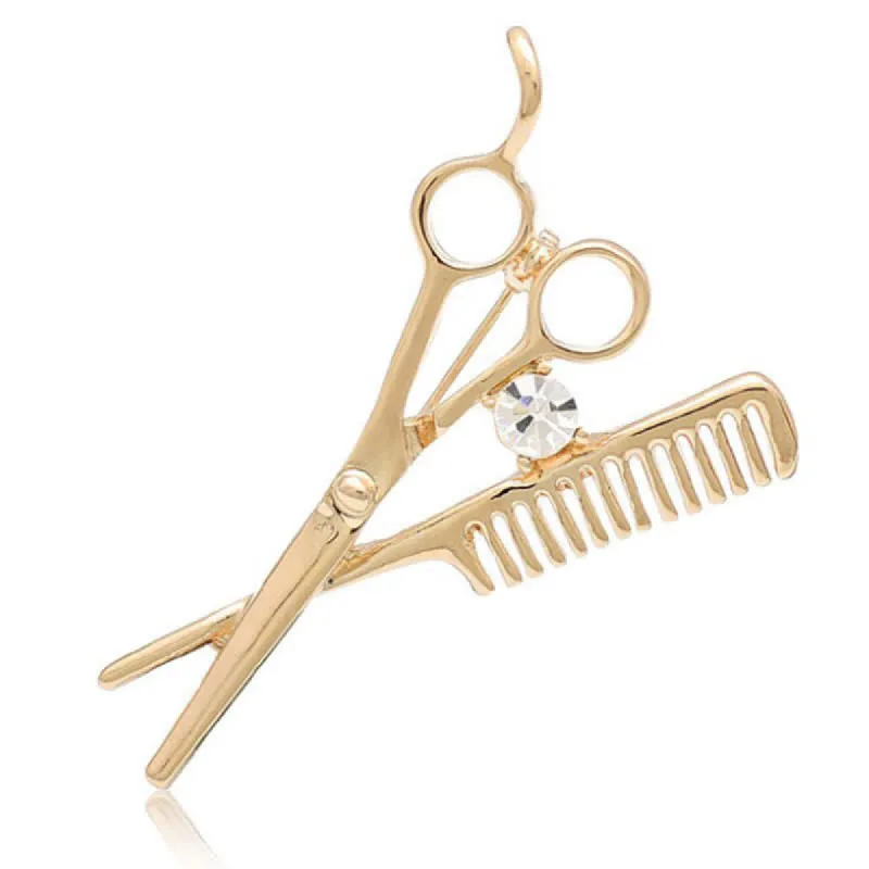 Unisex Novelty Barber Scissors Comb Brooch sold by FloralTrip