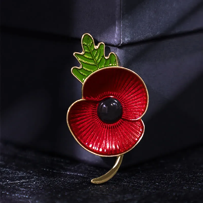 Unisex Memorial Red Poppy Leaf Brooch sold by FloralTrip