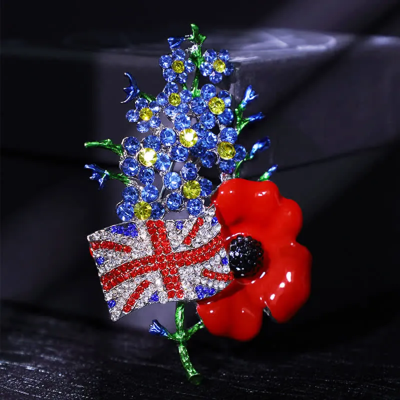 Unisex Multi Colour Union Flag Poppy Brooch sold by FloralTrip