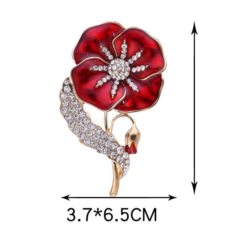Unisex Rhinestone Poppy Memorial Day Brooch sold by FloralTrip product image thumbnail 4