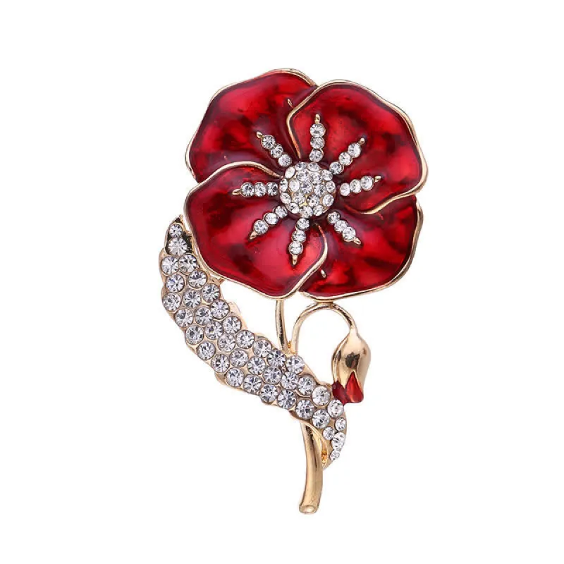 Unisex Rhinestone Poppy Memorial Day Brooch sold by FloralTrip