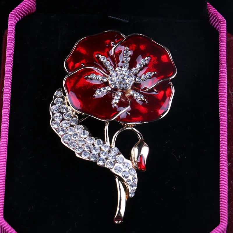 Unisex Rhinestone Poppy Memorial Day Brooch sold by FloralTrip product image thumbnail 5