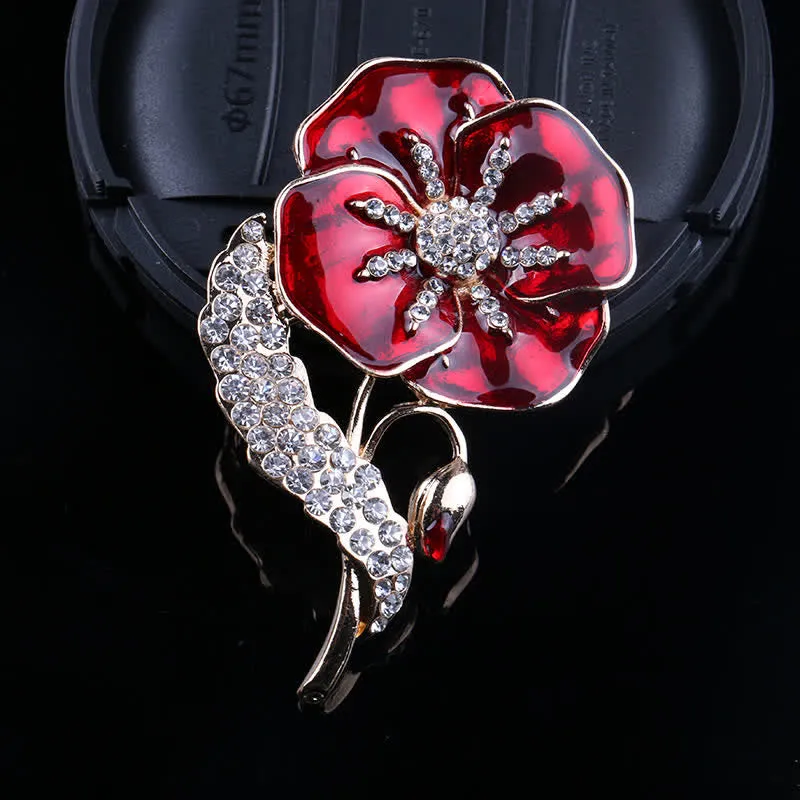 Unisex Rhinestone Poppy Memorial Day Brooch sold by FloralTrip product image thumbnail 2