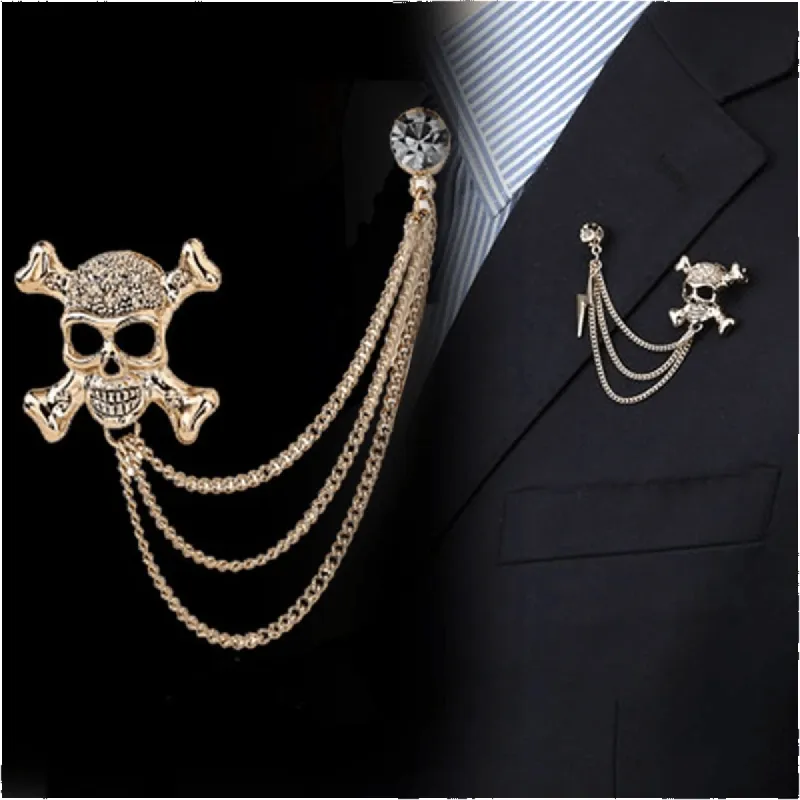 Men's Gothic Skull Lightning Chain Brooch sold by FloralTrip