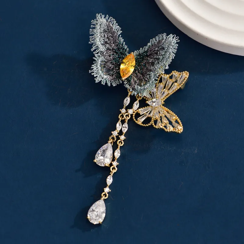 Women's Elegant Blue Butterfly Tassel Brooch sold by FloralTrip