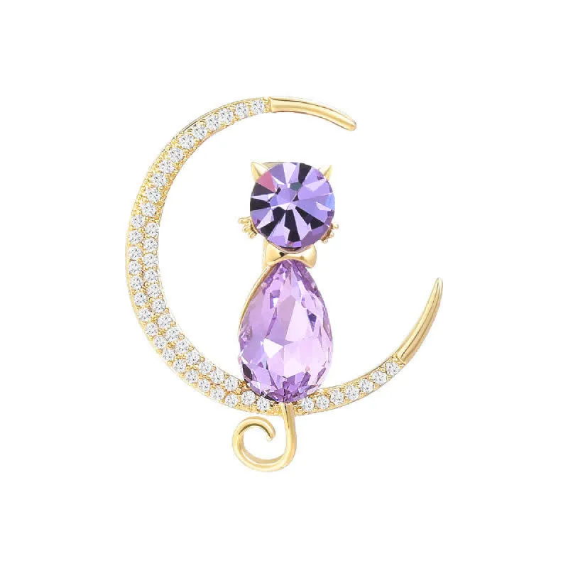 Women's Meniscus Moon Kitty Brooch sold by FloralTrip