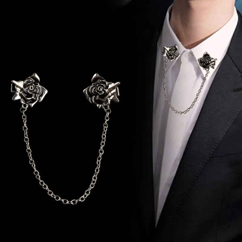 Men's Antiqued Rose Chain Brooch Collar Clip sold by FloralTrip