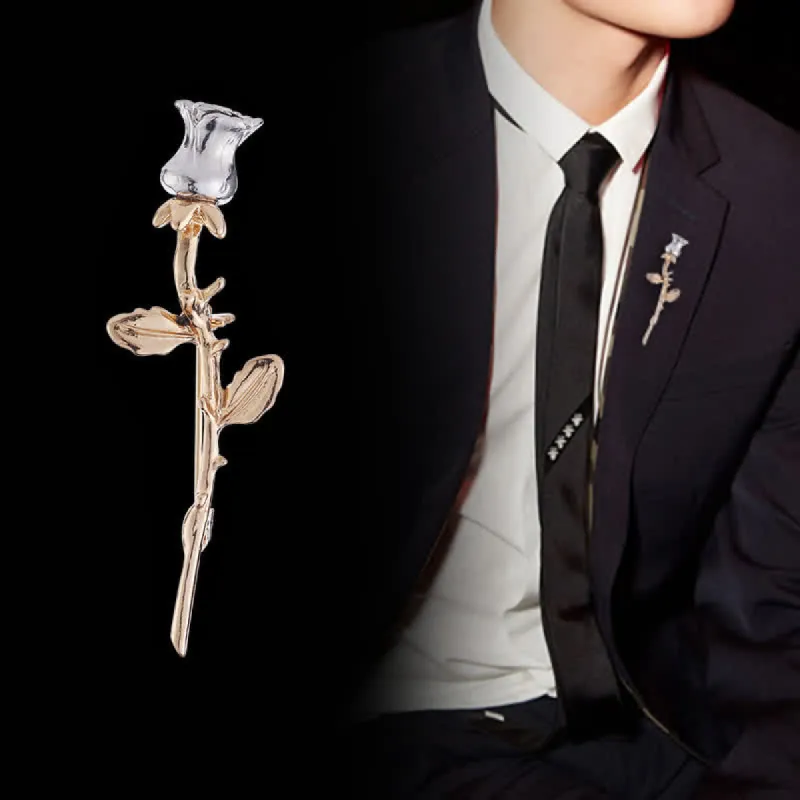 Men's Charming Rose Stem Brooch sold by FloralTrip