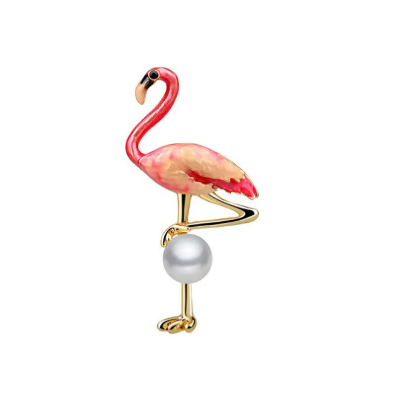 Women's Enameled Flamingo With Pearl Brooch made by FloralTrip
