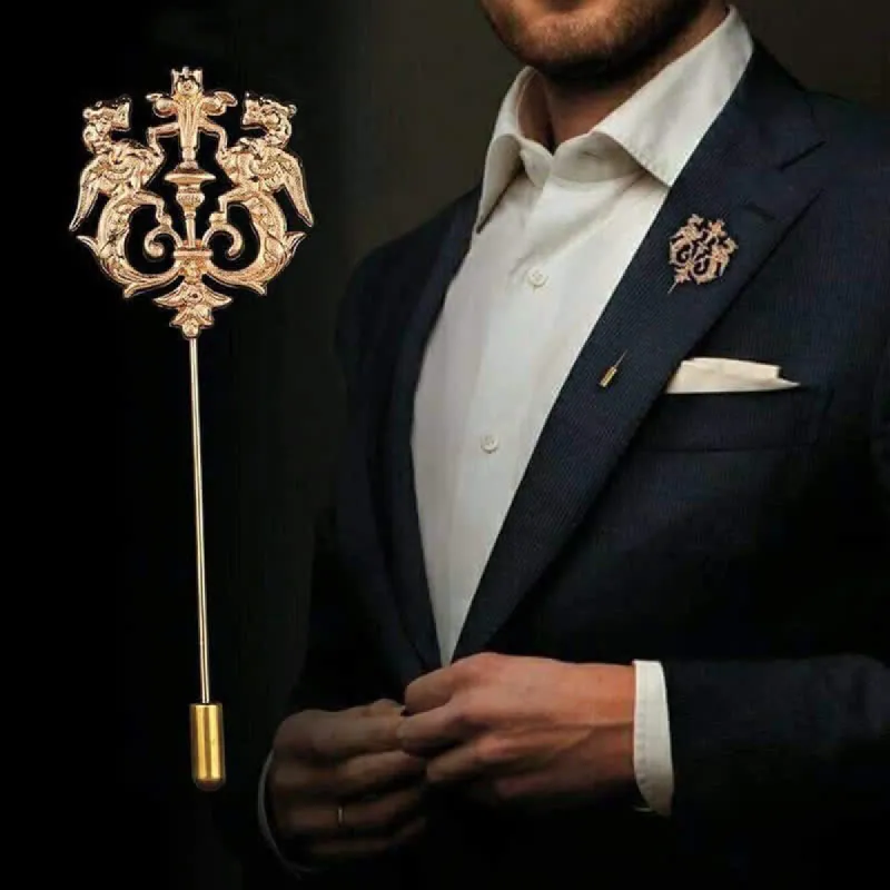 Men's Hollow Double Lion Brooch Pin sold by FloralTrip