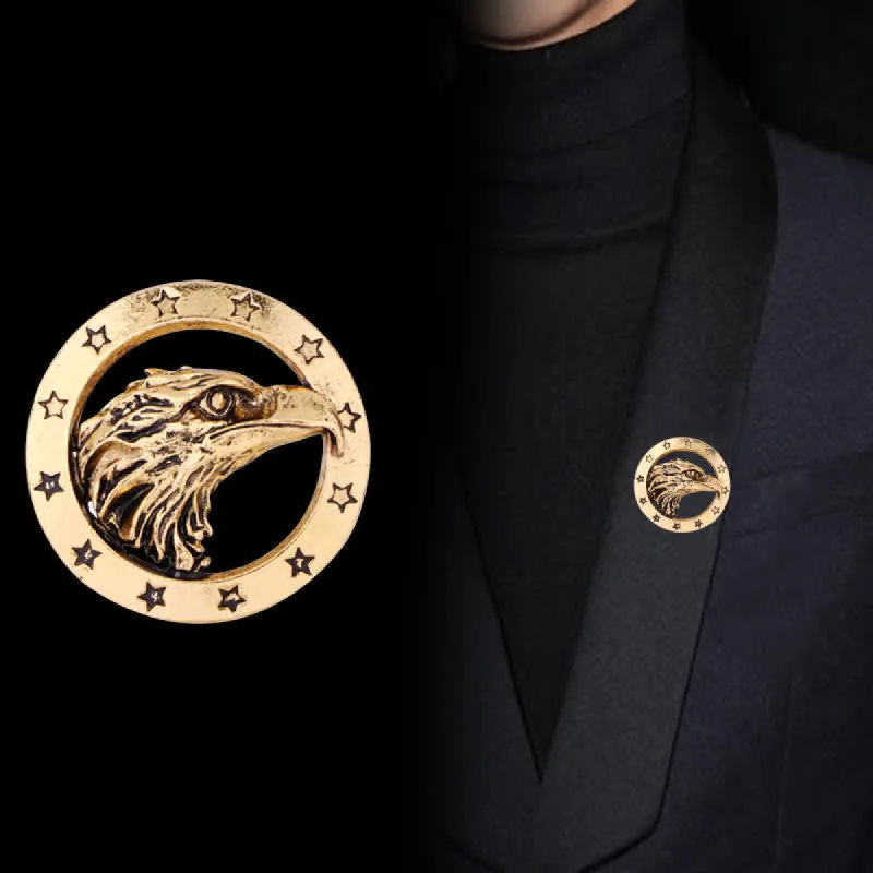 Men's Circle Hawk Head Brooch sold by FloralTrip