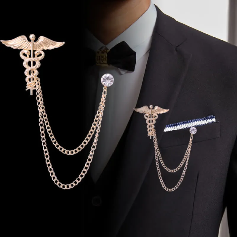 Men's Caduceus Double Snakes Chain Brooch sold by FloralTrip