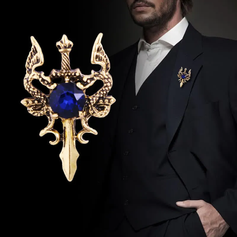Men's Retro Gem Dragon Sword Brooch sold by FloralTrip