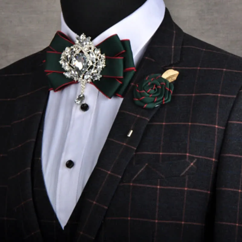 3Pcs Striped Rhinestone Brooch Bow Tie Set sold by FloralTrip