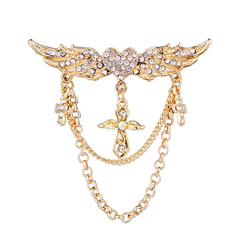 Men's Angel Wings Heart Cross Tassel Brooch sold by FloralTrip product image thumbnail 3