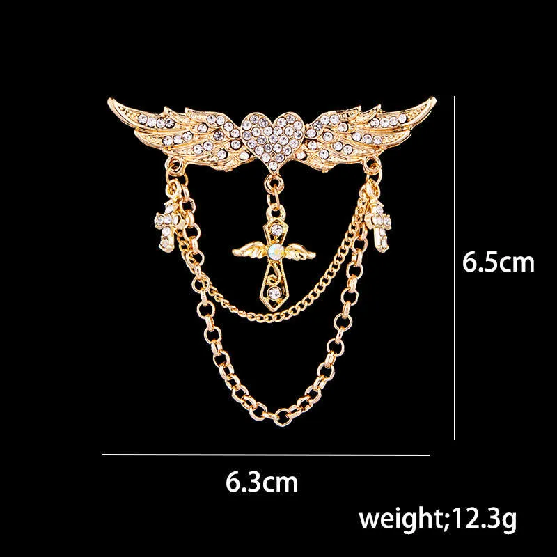 Men's Angel Wings Heart Cross Tassel Brooch sold by FloralTrip product image thumbnail 5