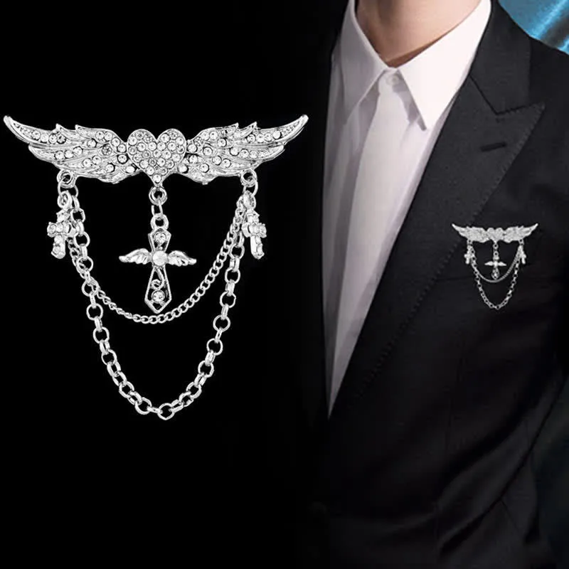 Men's Angel Wings Heart Cross Tassel Brooch sold by FloralTrip product image thumbnail 2