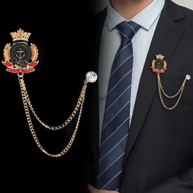 Men's Royal Crowned Anchor Chain Brooch sold by FloralTrip
