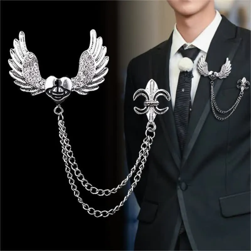 Men's Heart Angel Wings Chain Brooch sold by FloralTrip