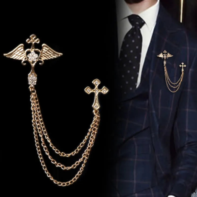 Men's Angel Wings Cross Tassel Brooch sold by FloralTrip