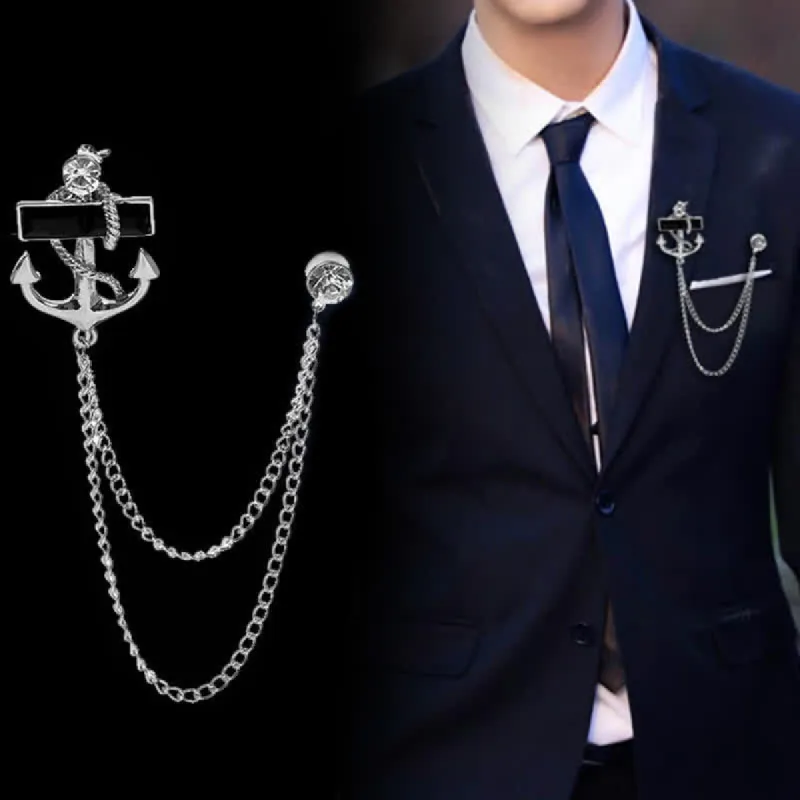Men's Black Gem Anchor Chain Brooch sold by FloralTrip