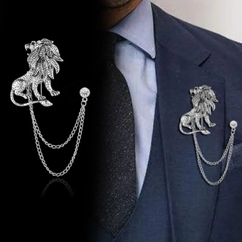 Men's Domineering Lion Chain Brooch sold by FloralTrip