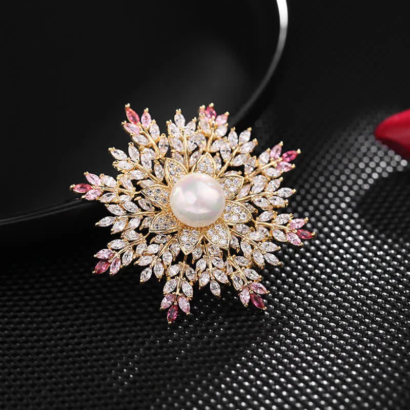 Women's Snowflake Pearl Flower Brooch sold by FloralTrip