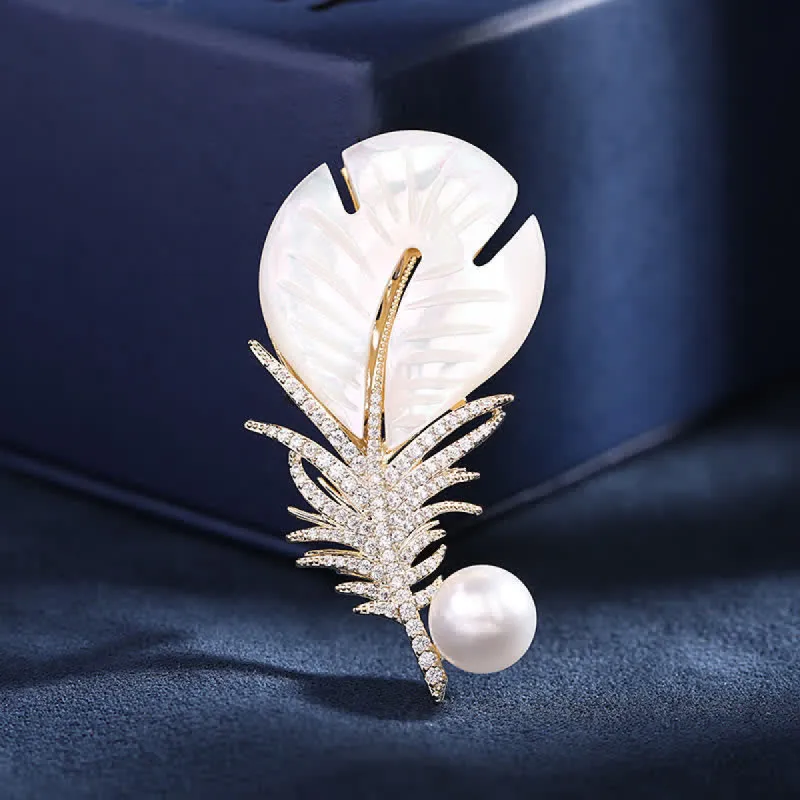 Women's Pearl Shell Feather Brooch sold by FloralTrip