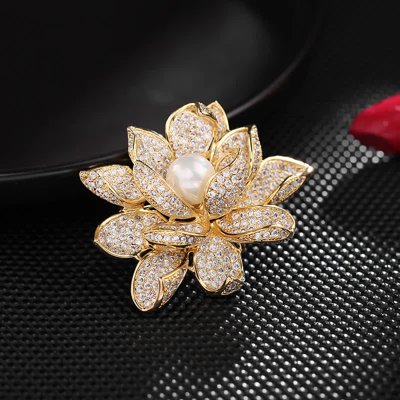 Women's Three-Dimensional Pearl Lotus Brooch sold by FloralTrip