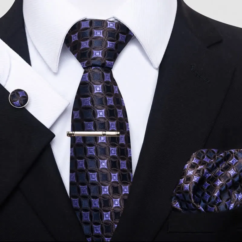 4Pcs Puple & Black Men's Twinkle Geometry Necktie Set sold by FloralTrip