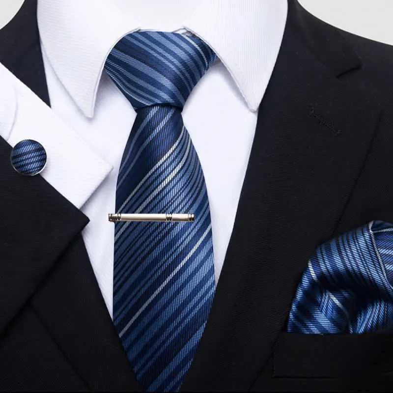 4Pcs DarkBlue Men's Formal Striped Necktie Set sold by FloralTrip