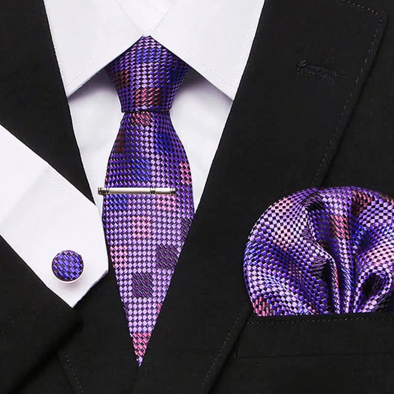 4Pcs Purple Men's Fantasy Mosaic Plaid Necktie Set sold by FloralTrip