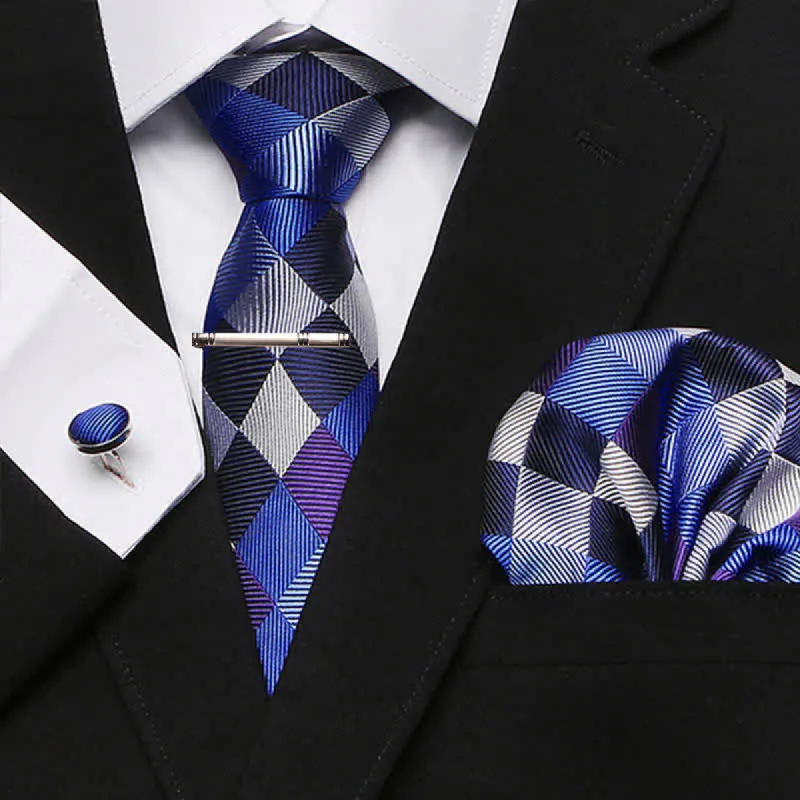 4Pcs Navy & White Men's Gorgeous Plaid Necktie Set sold by FloralTrip