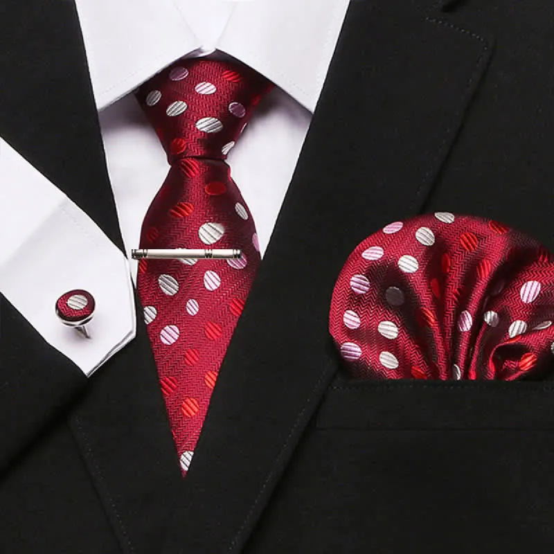 4Pcs Red & White Men's Passion Polka Dots Necktie Set sold by FloralTrip
