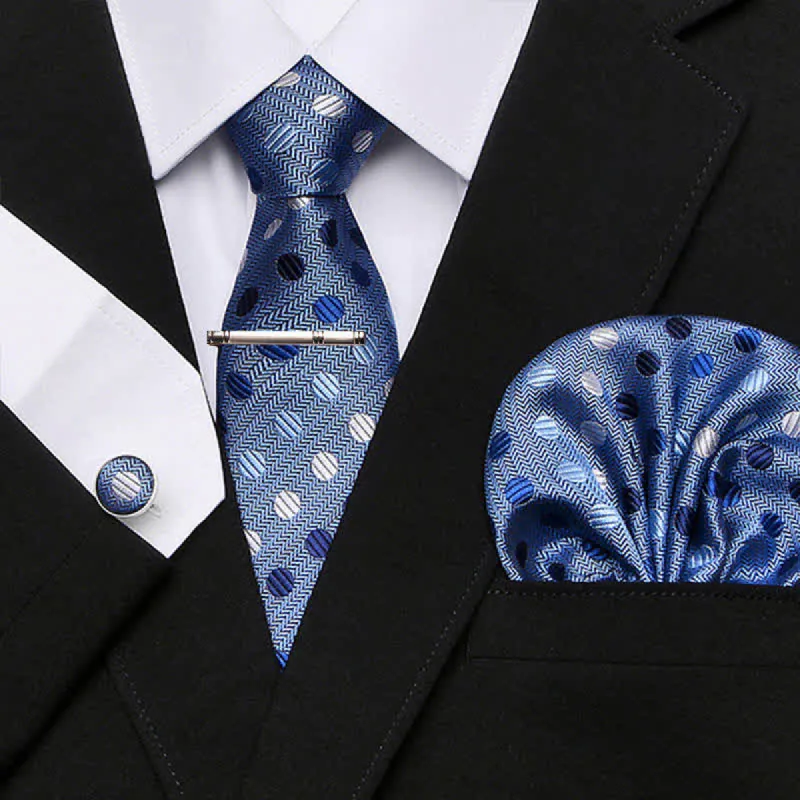 4Pcs LightBlue Men's Whimsy Polka Dots Necktie Set sold by FloralTrip