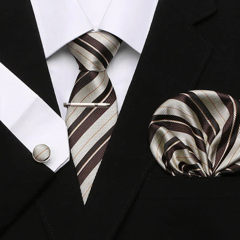 4Pcs Brown Men's Sophisticated Stripe Necktie Set sold by FloralTrip