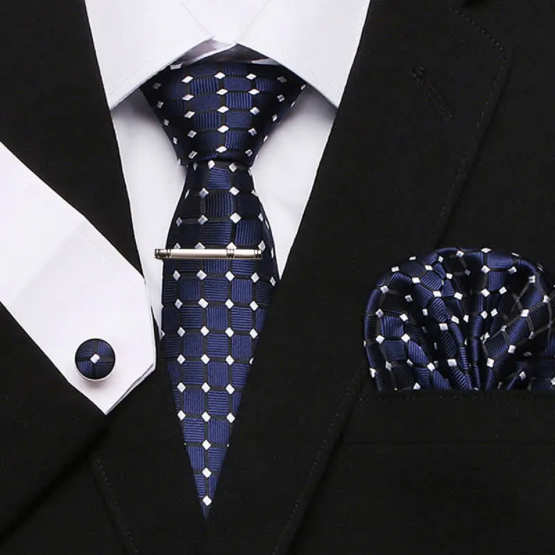 4Pcs Navy Men's Chic Dots Plaid Necktie Set sold by FloralTrip