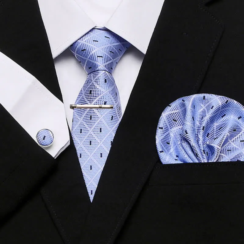 4Pcs LightBlue Men's Refined Plaid Necktie Set sold by FloralTrip