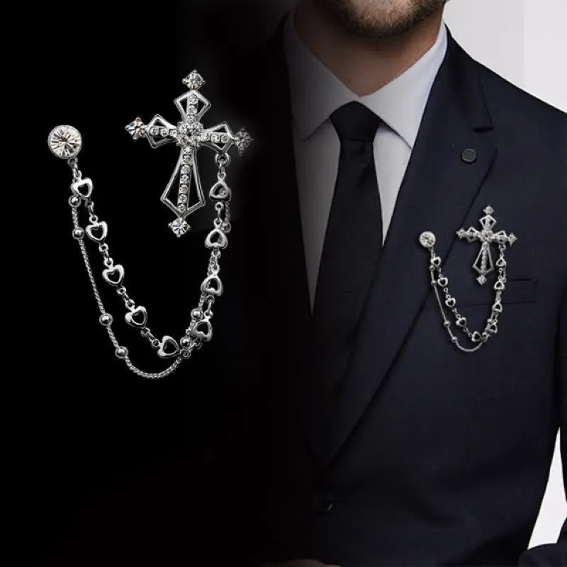 Men's Noble Tassels Cross Rhinestone Brooch sold by FloralTrip