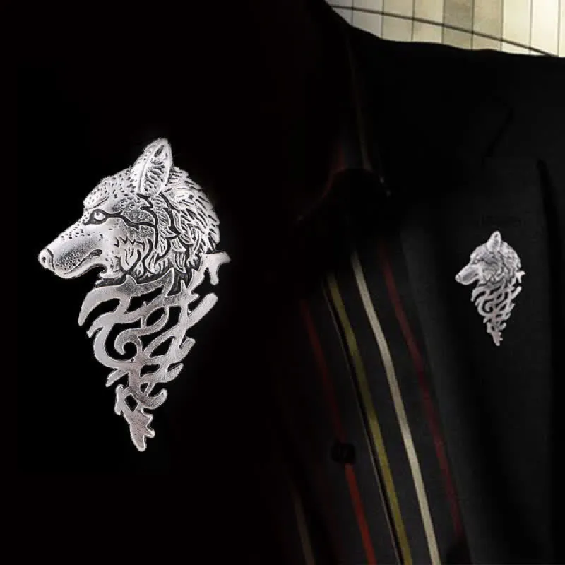 Men's Glamorous Hollow Wolf Head Brooch sold by FloralTrip