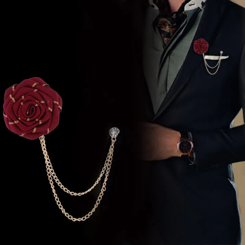 Men's Charming Floral Rose Chain Brooch sold by FloralTrip