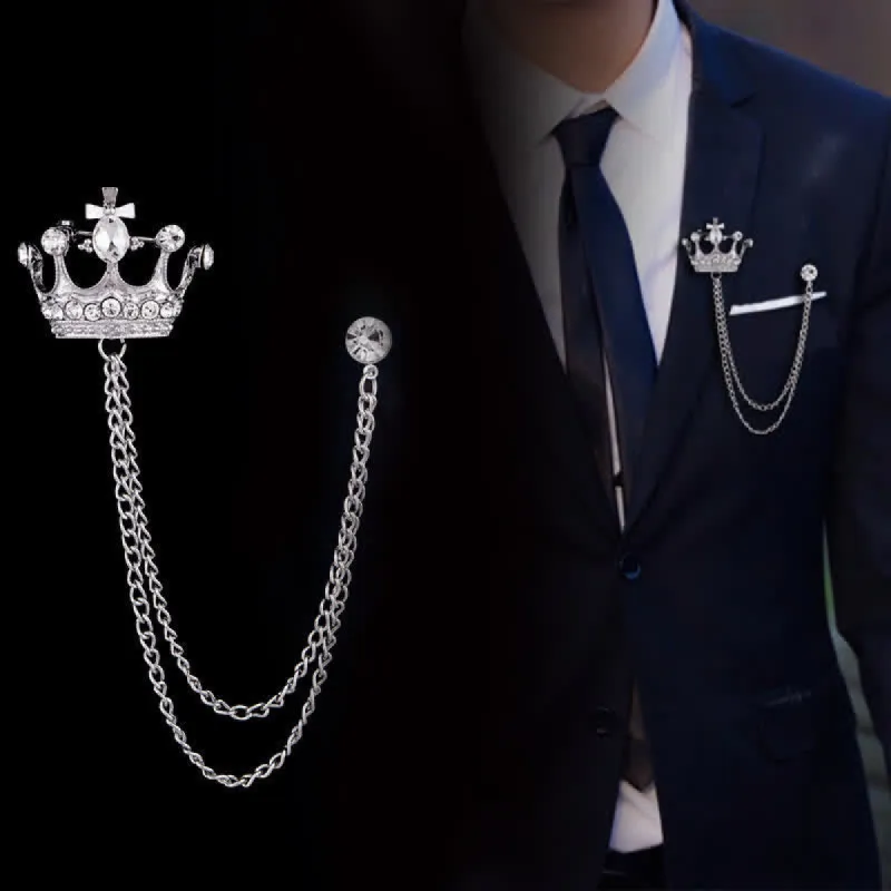 Men's Retro Crown Chain Rhinestones Brooch sold by FloralTrip