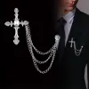 Men's Classic Cross Crystal Chain Brooch sold by FloralTrip