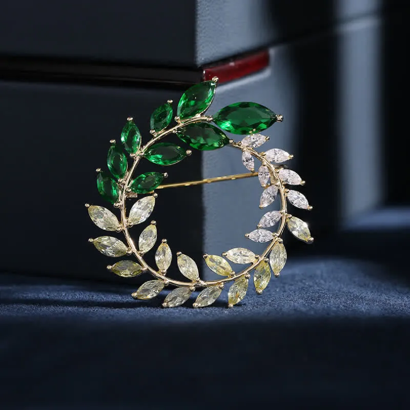Women's Golden Wheat Leaves Zircon Brooch sold by FloralTrip